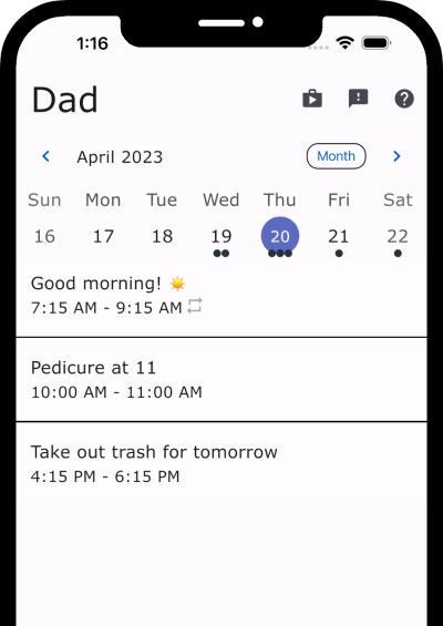 The Calendar Clock Administrator app showing a calendar with several events