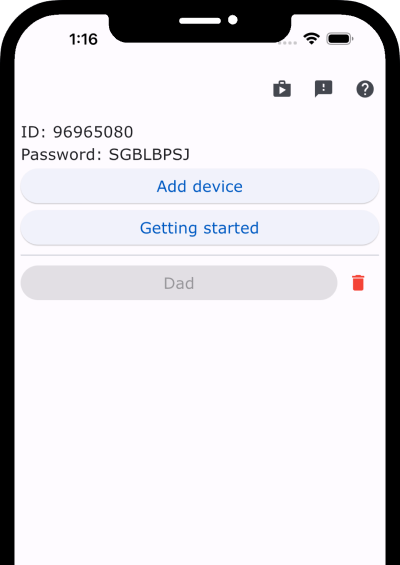 The Calendar Clock Administrator app displaying options for adding a device